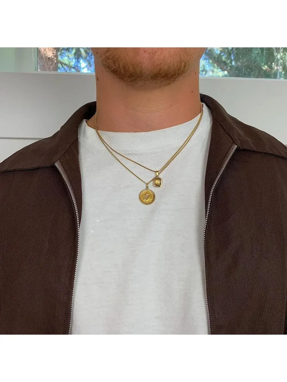 Vintage Classy Gold Rope Chain Bronze jewel opal pendant necklace. Gold Plated